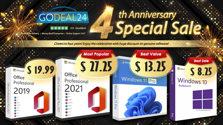 Celebrate the 4th Anniversary of Godeal24. Office 2021 Pro key is only .25/PC! Save more than 90%! Celebrate the 4th Anniversary of Godeal24. Office 2021 Pro key is only .25/PC! Save more than 90%!